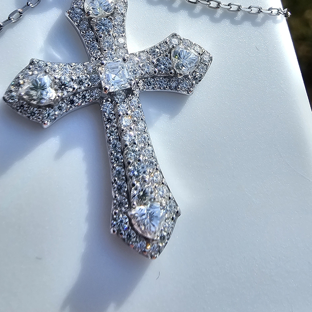 Sterling Silver  Crystal Cross Pendant Necklace - White